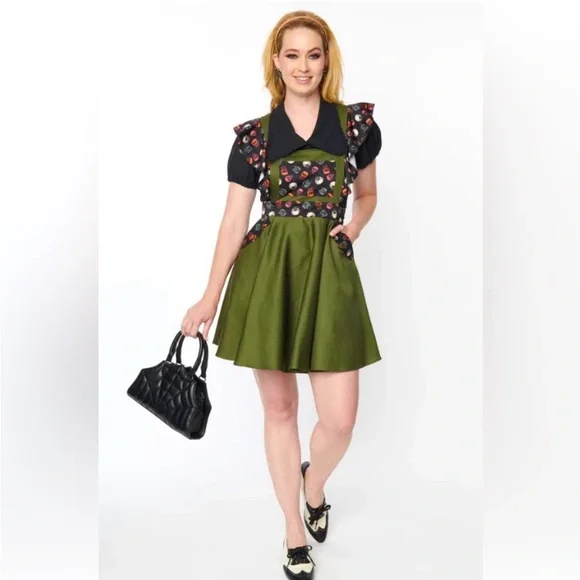 Unique Vintage Dresses Universal Monsters Green Pinafore Dress